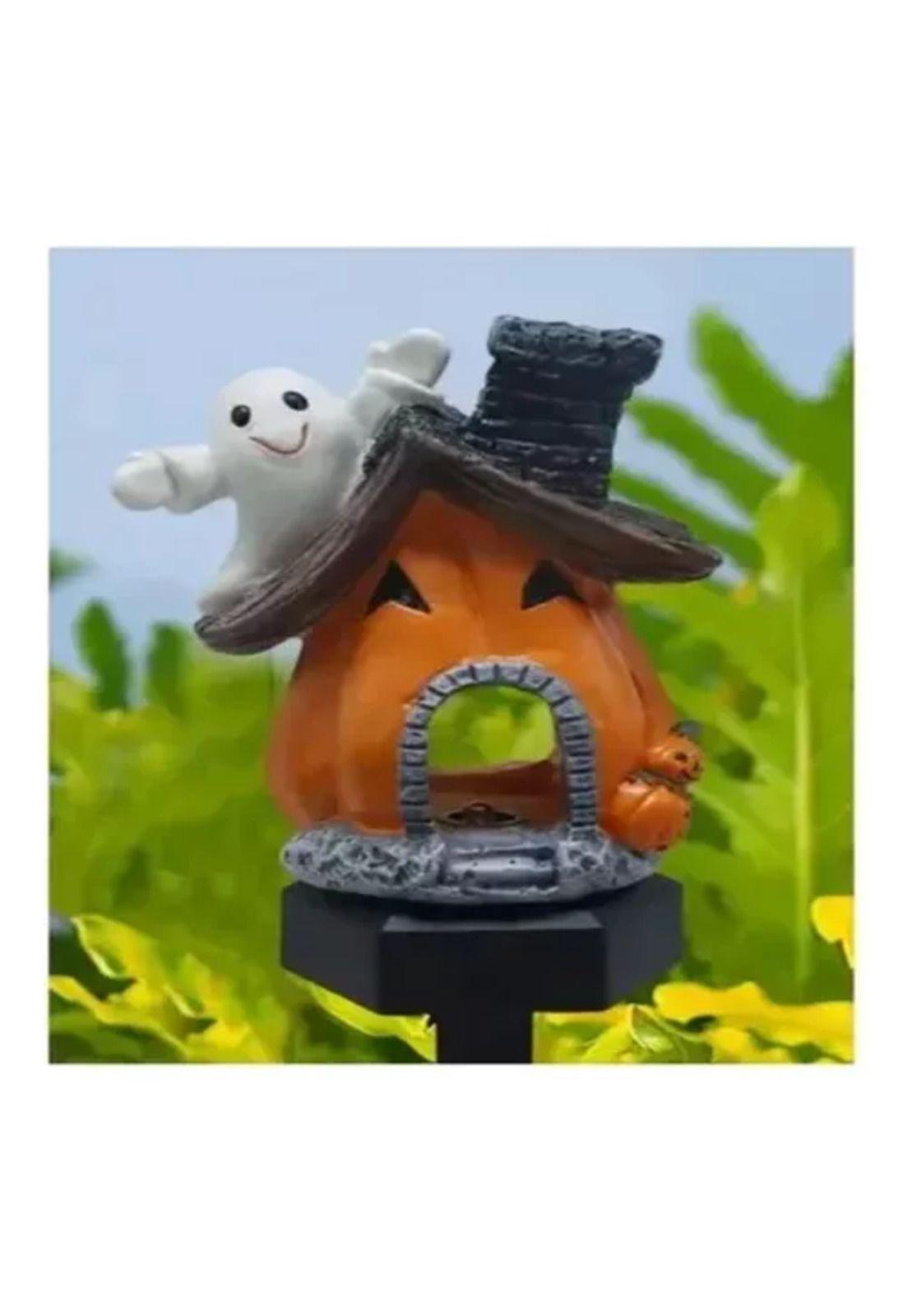 Pack de 2 estacas de calabaza Halloween solar con luz cálida-2