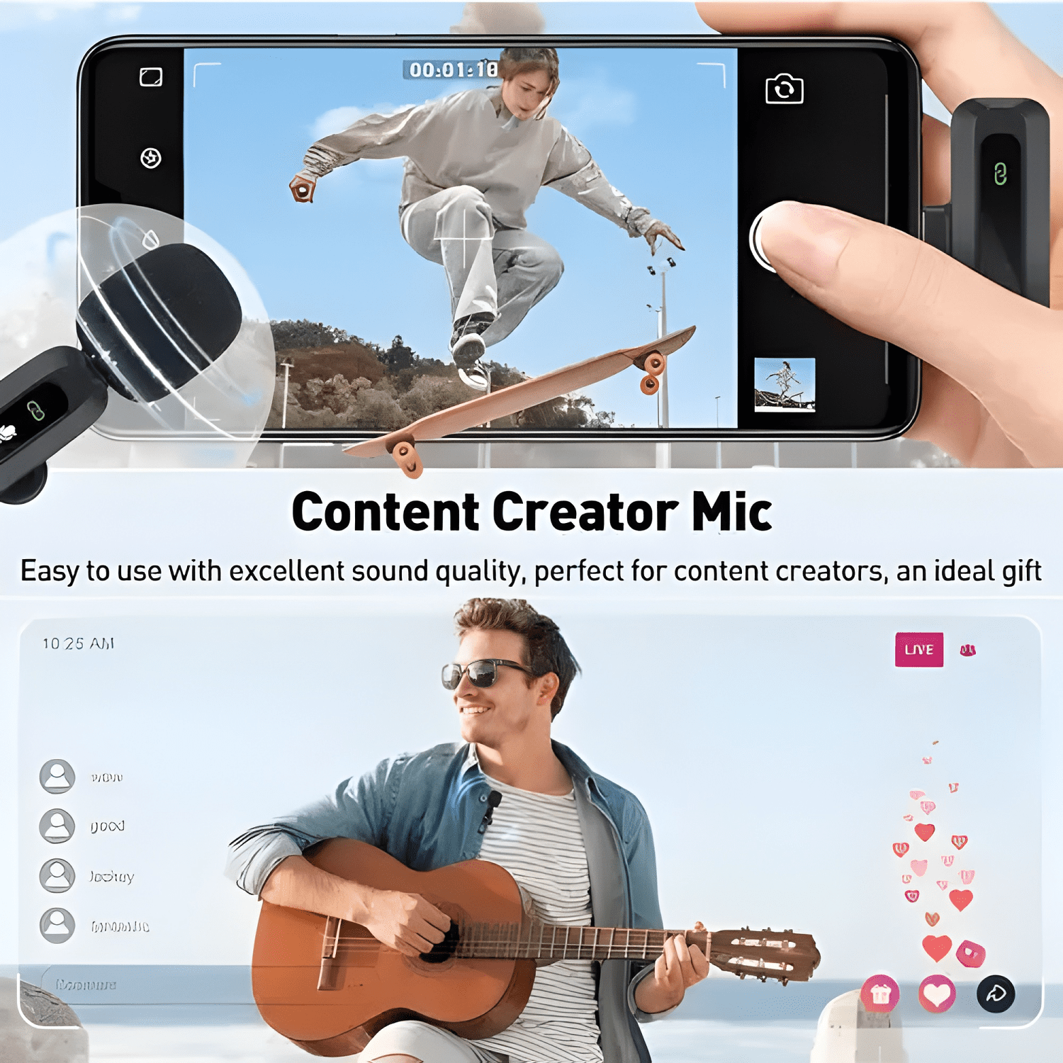 Micrófonos solapa inalámbrico reducción ruido usb-c / ip-4