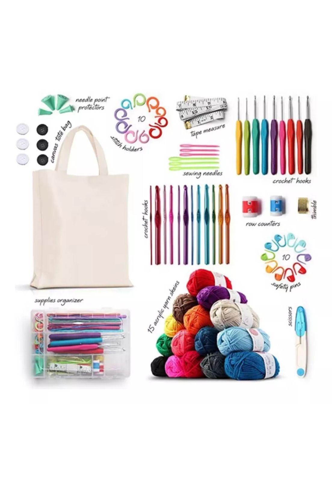 Set Completo de Crochet con Accesorios y Lanas + Tote Bag 79 Piezas-3
