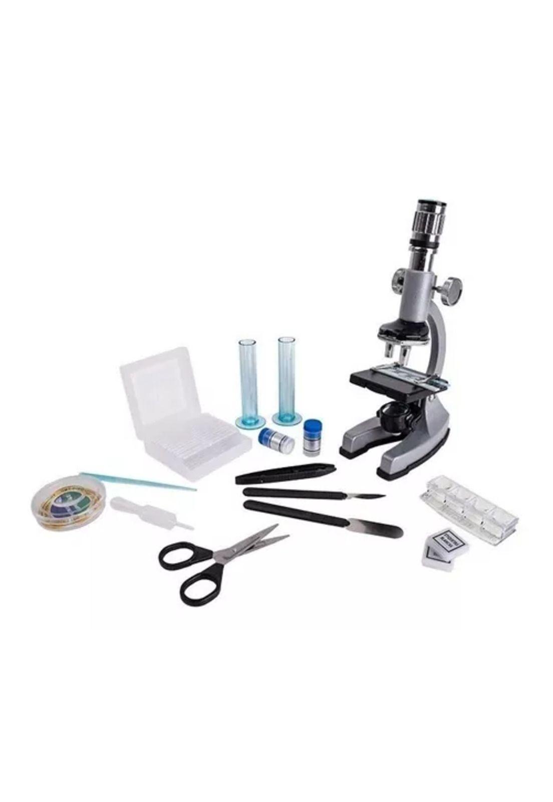 Microscopio 1200x con accesorios, color plateado-3