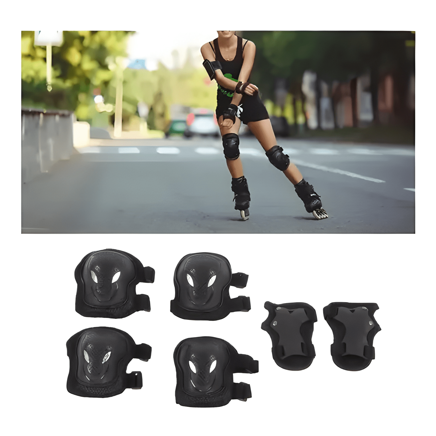 Set protección niños rodilleras coderas muñequeras negro-2
