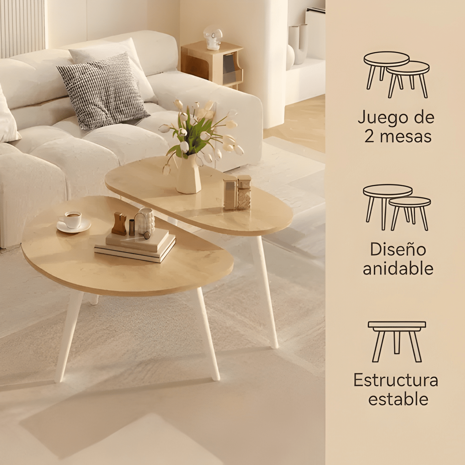 Juego Mesa De Centro Living Adriana Minimalista #4-1