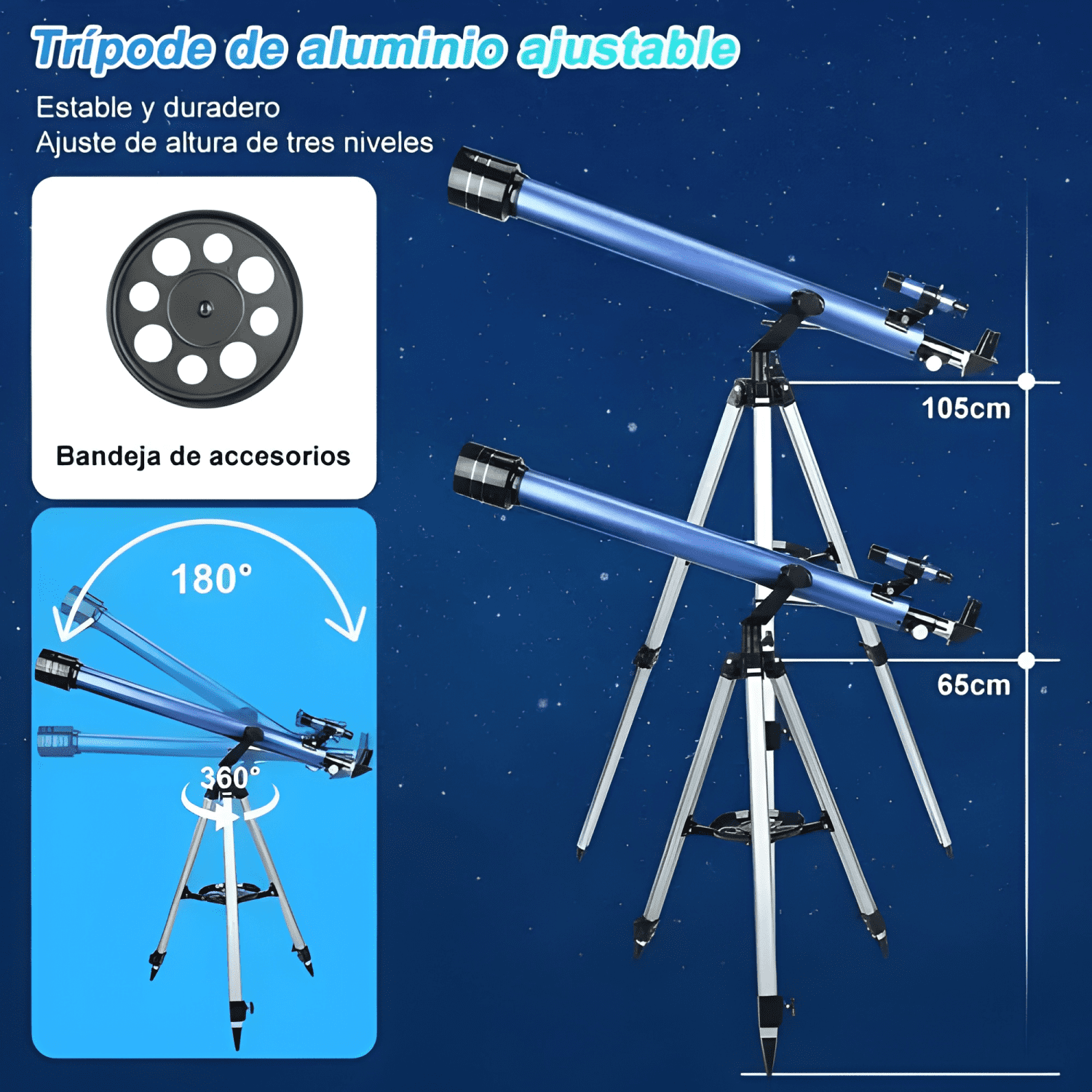 Telescopio Astronómico Profesional Refractor 45x-675x Negro-3