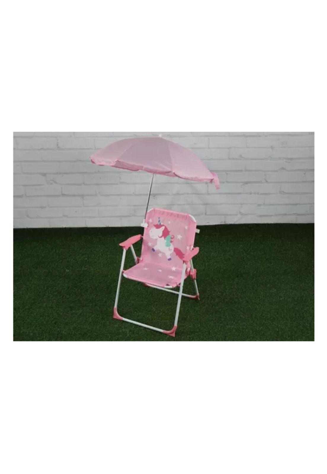 Silla plegable para camping animales niños con sombrilla rosada-2