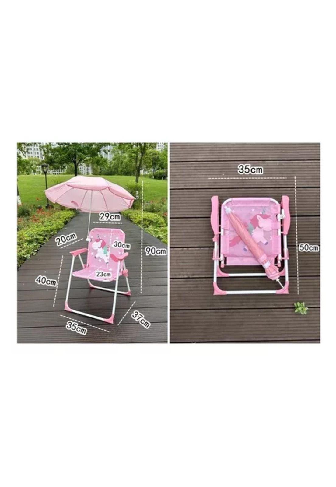 Silla plegable para camping animales niños con sombrilla rosada-3