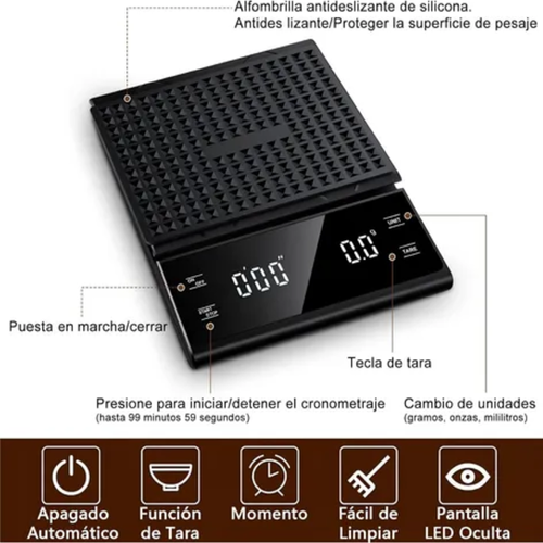 Báscula digital cocina café 3kg con temporizador color negro-1
