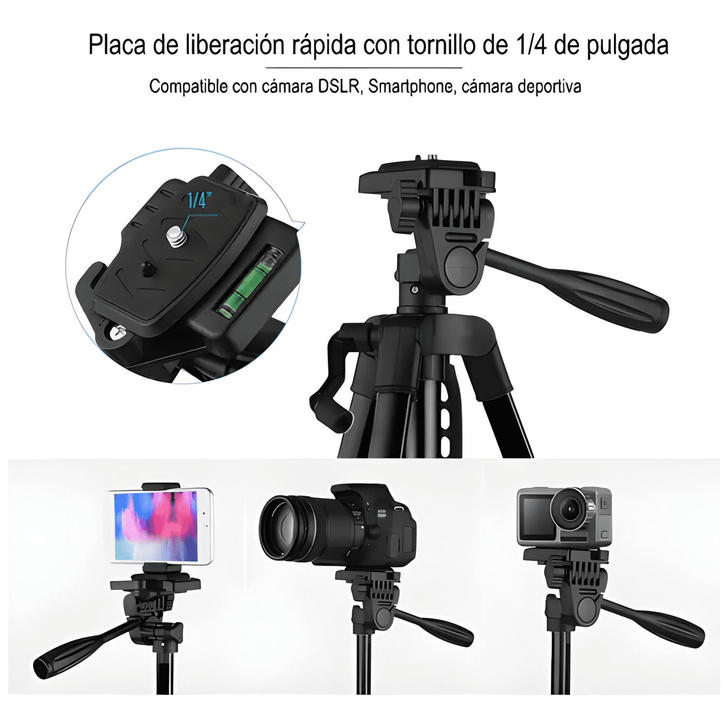 Trípode para Cámara Profesional y Celular con Negro-4