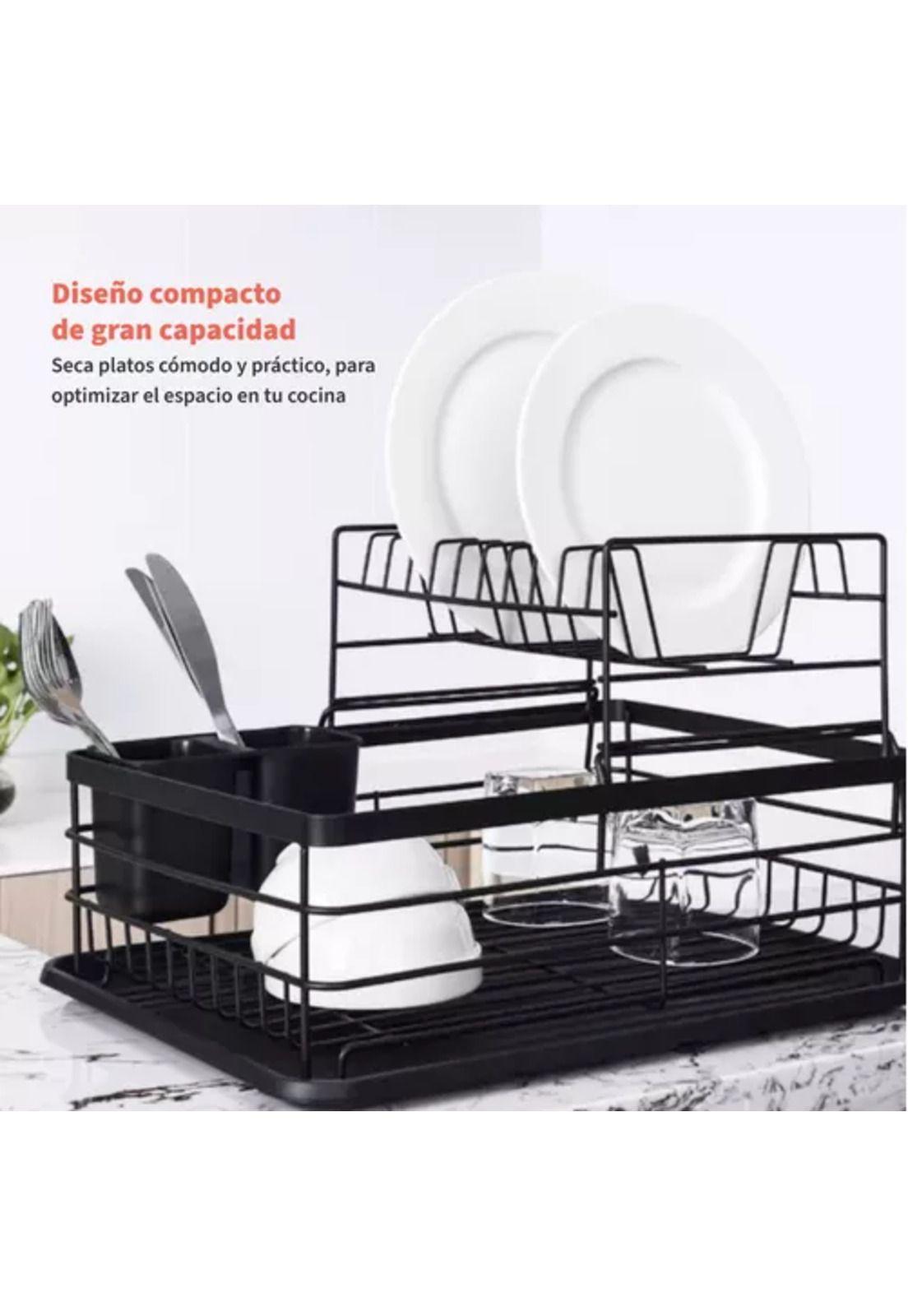 Simplit escurridor secaplatos, 2 niveles, acero inoxidable, color negro-5