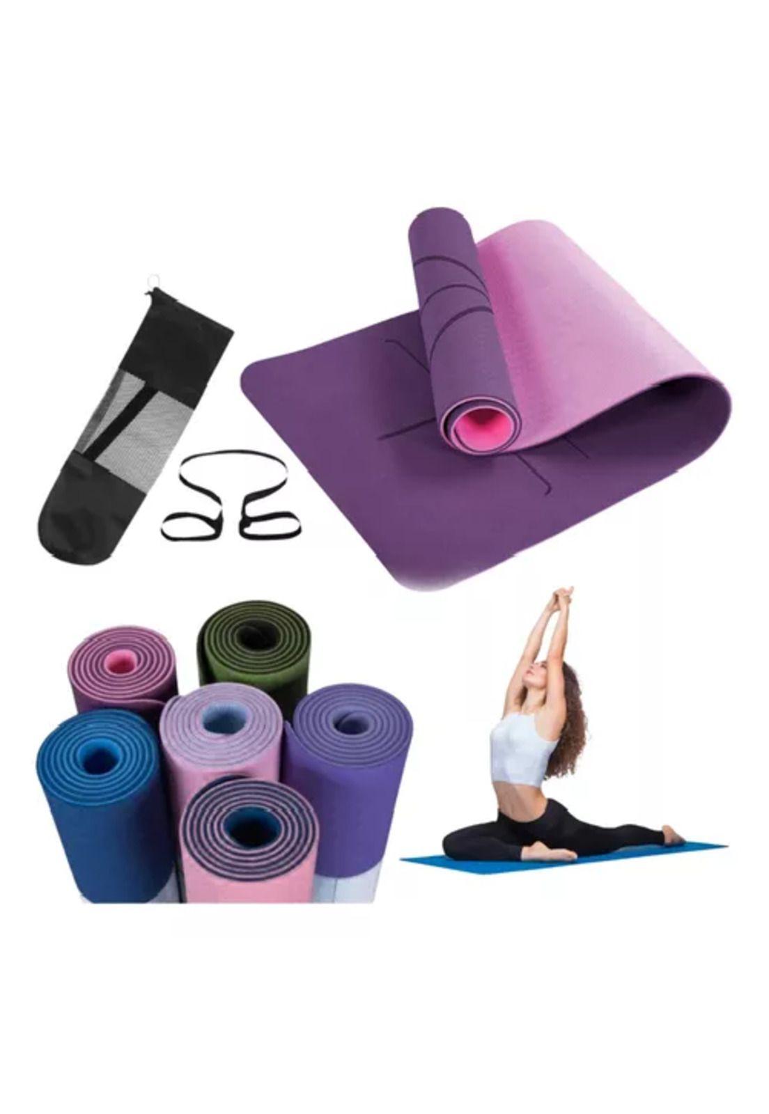 Mat de yoga, 8 mm, eco, con guías, doble, con bolso y correa-2