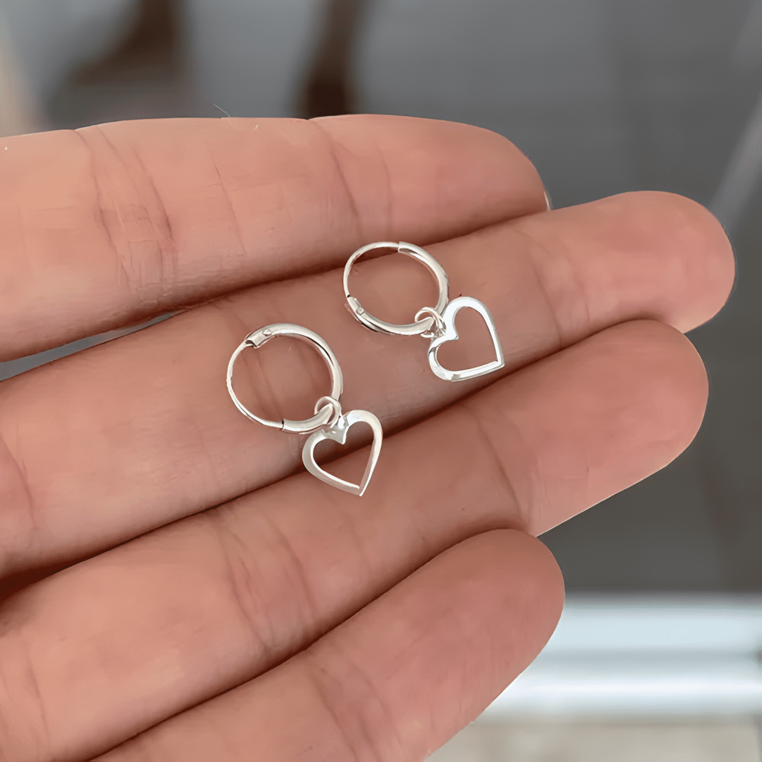 Argollas Pequeñas Con Corazón Plata 925 Niña Mujer-2