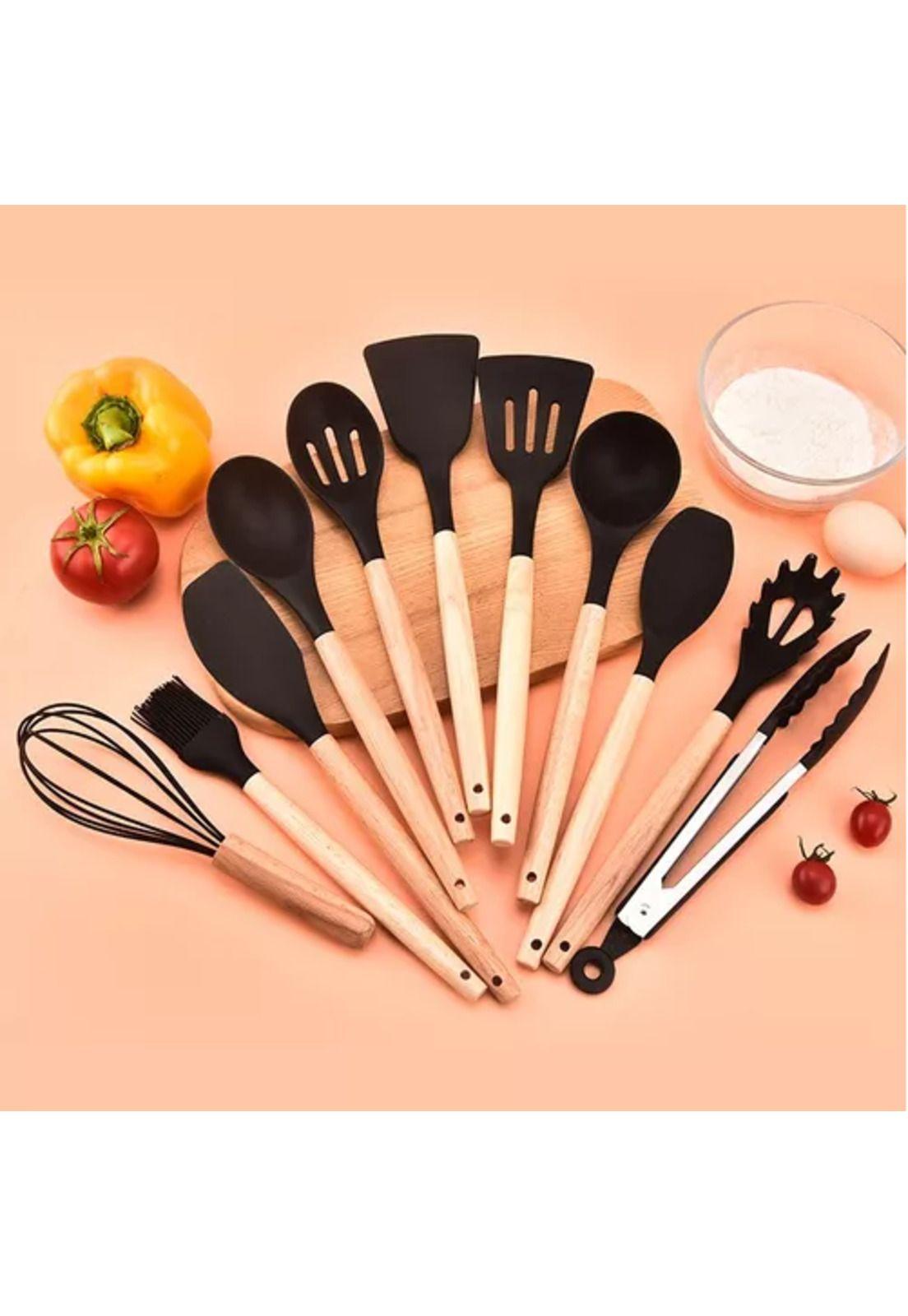 Set de 11 utensilios de cocina de silicona, antiadherentes, incluye almacenamiento-4