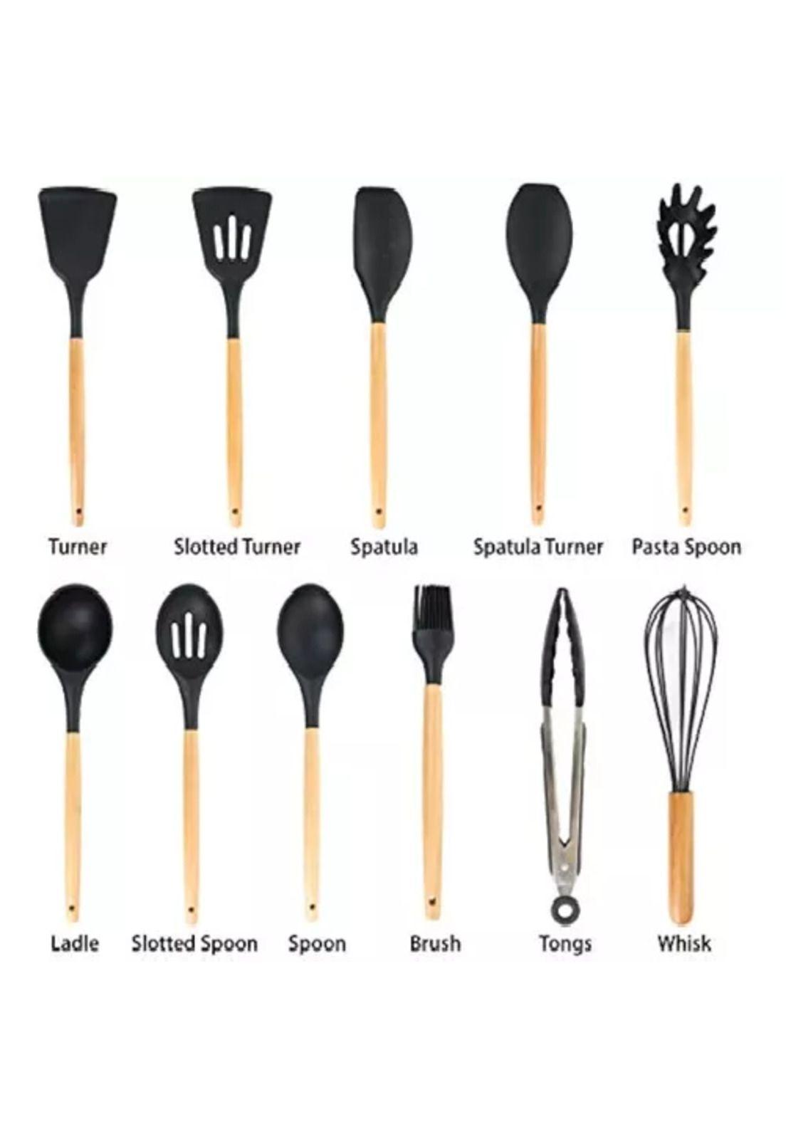 Set de 11 utensilios de cocina de silicona, antiadherentes, incluye almacenamiento-5
