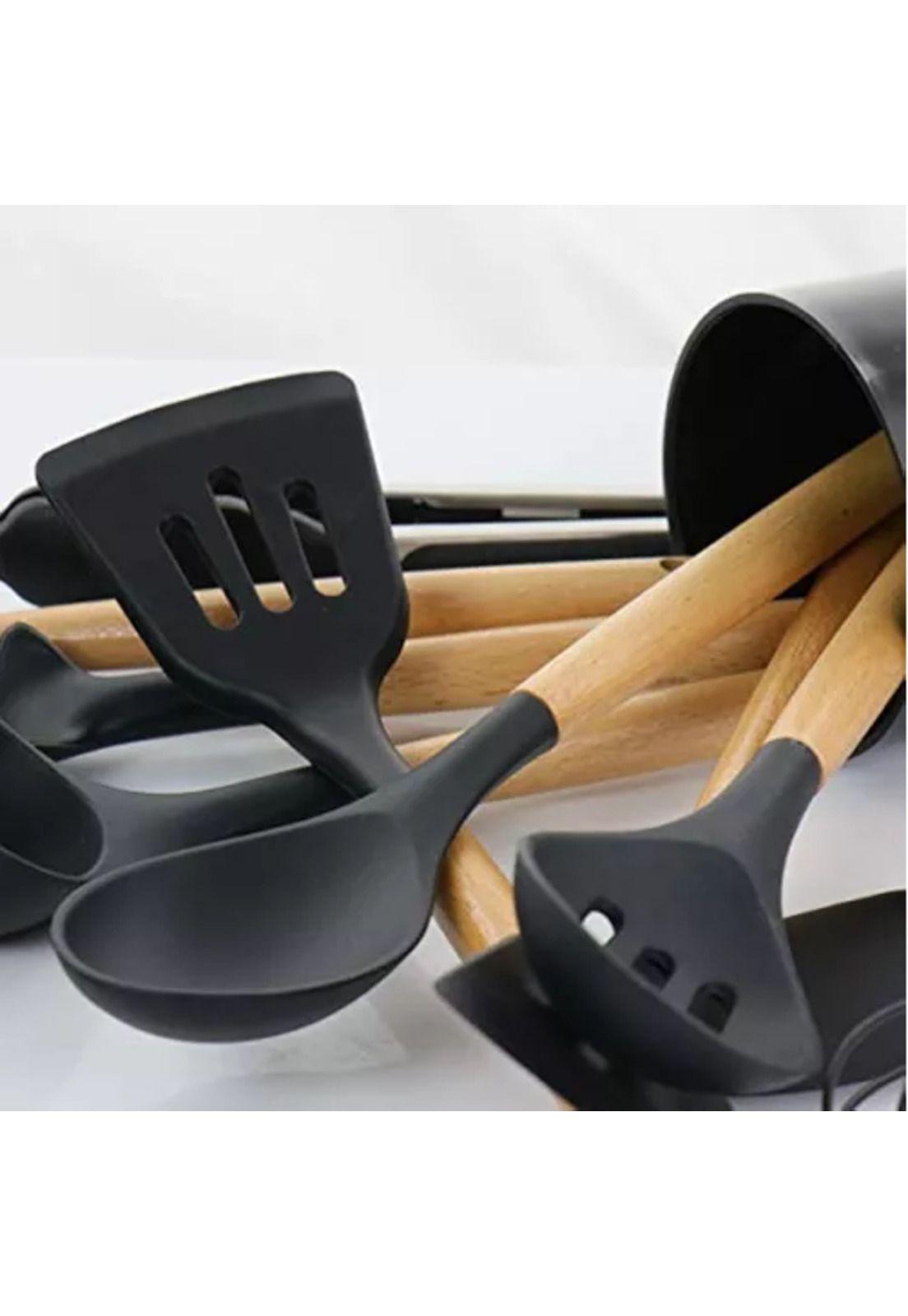 Set de 11 utensilios de cocina de silicona, antiadherentes, incluye almacenamiento-7