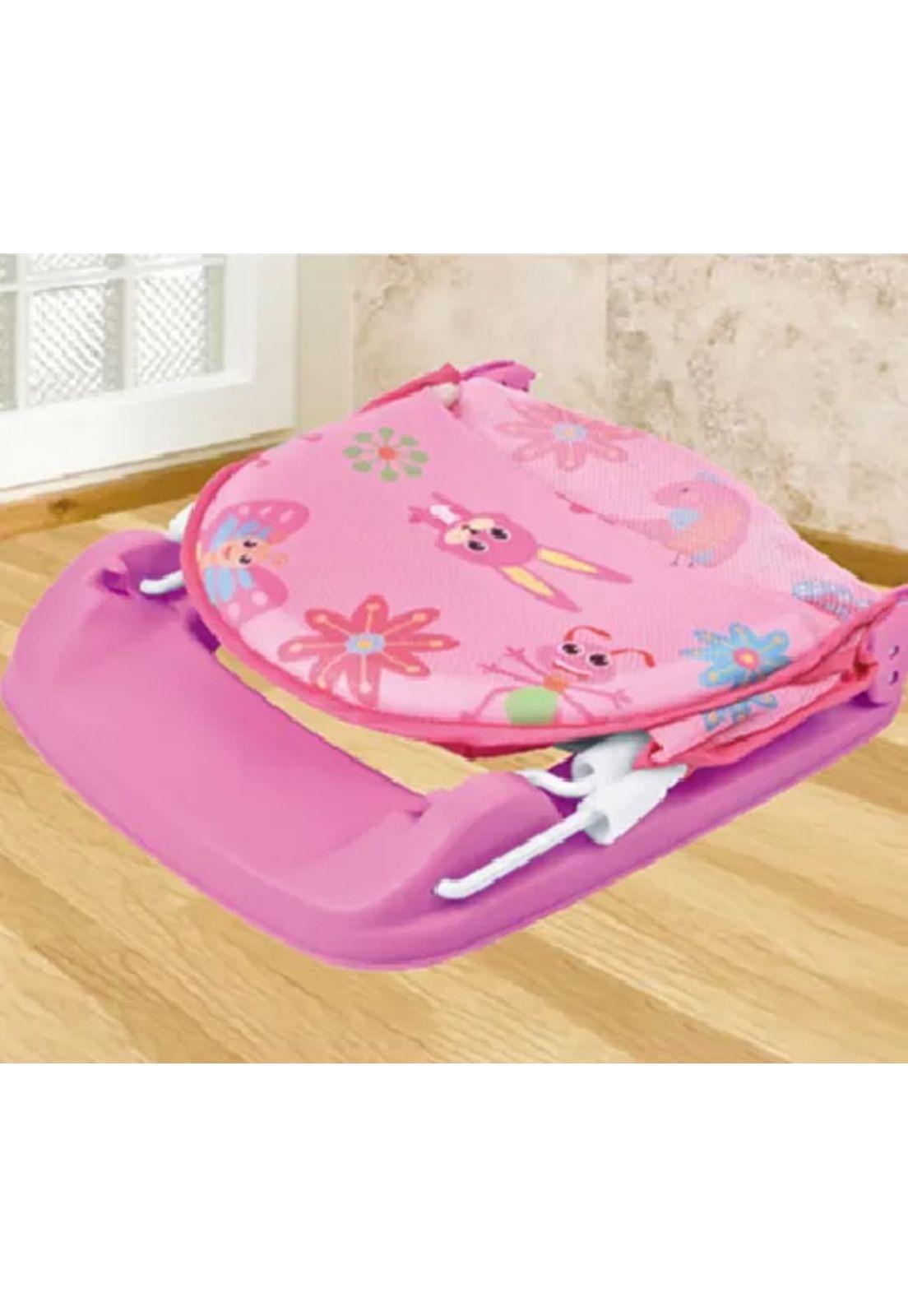 Silla de baño plegable para bebé con almohada y red flotante, rosado-3