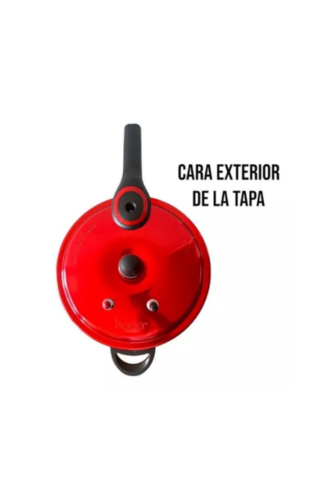 Olla a presión de aluminio Keep, 6000 ml, 3 válvulas, color plateado/rojo-4