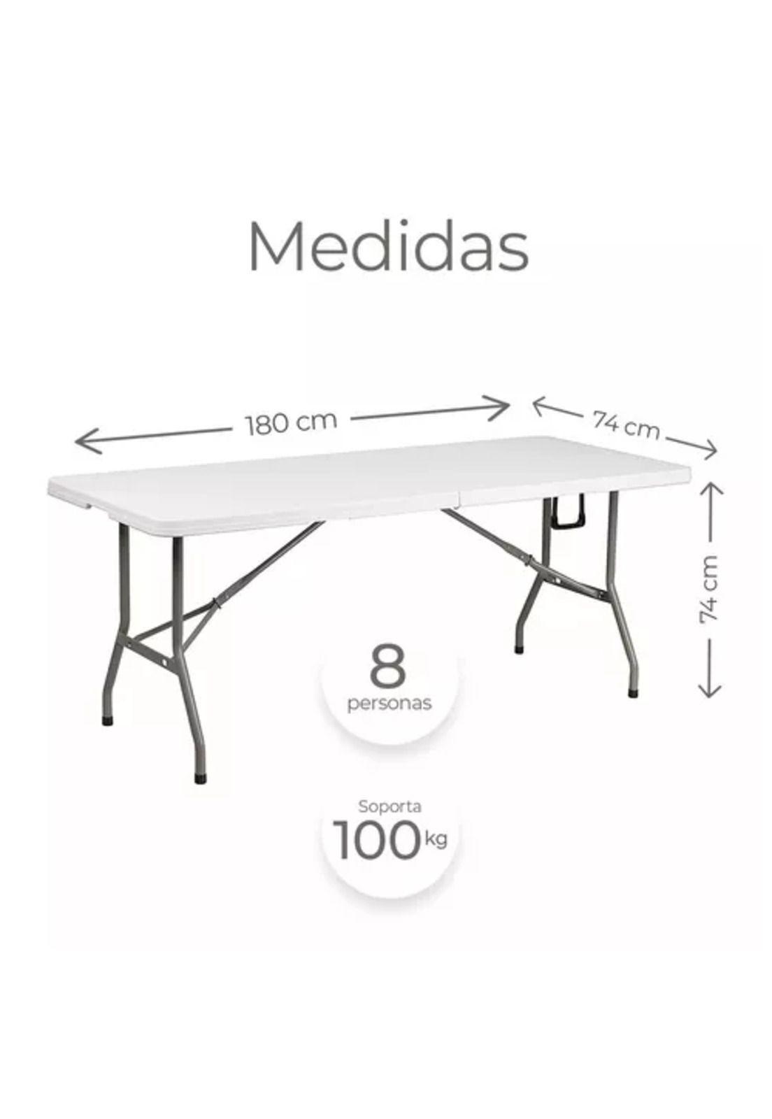 Mesa plegable camping 180x75 cm portátil color blanco-3