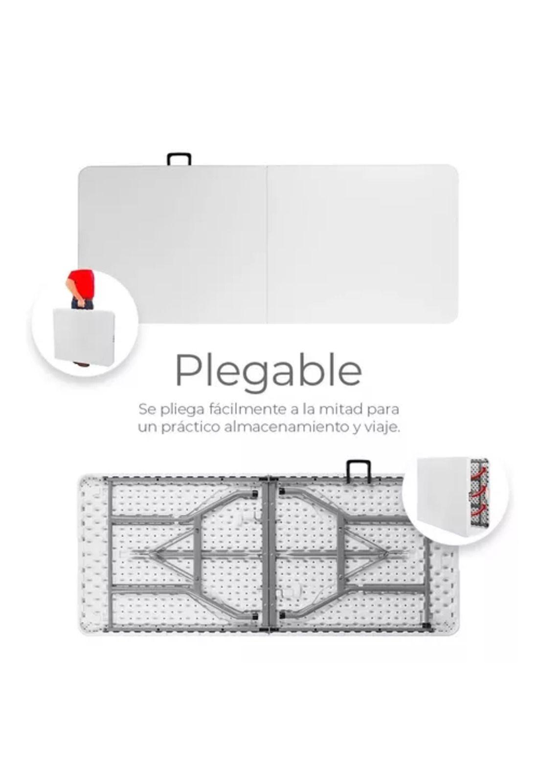 Mesa plegable camping 180x75 cm portátil color blanco-5