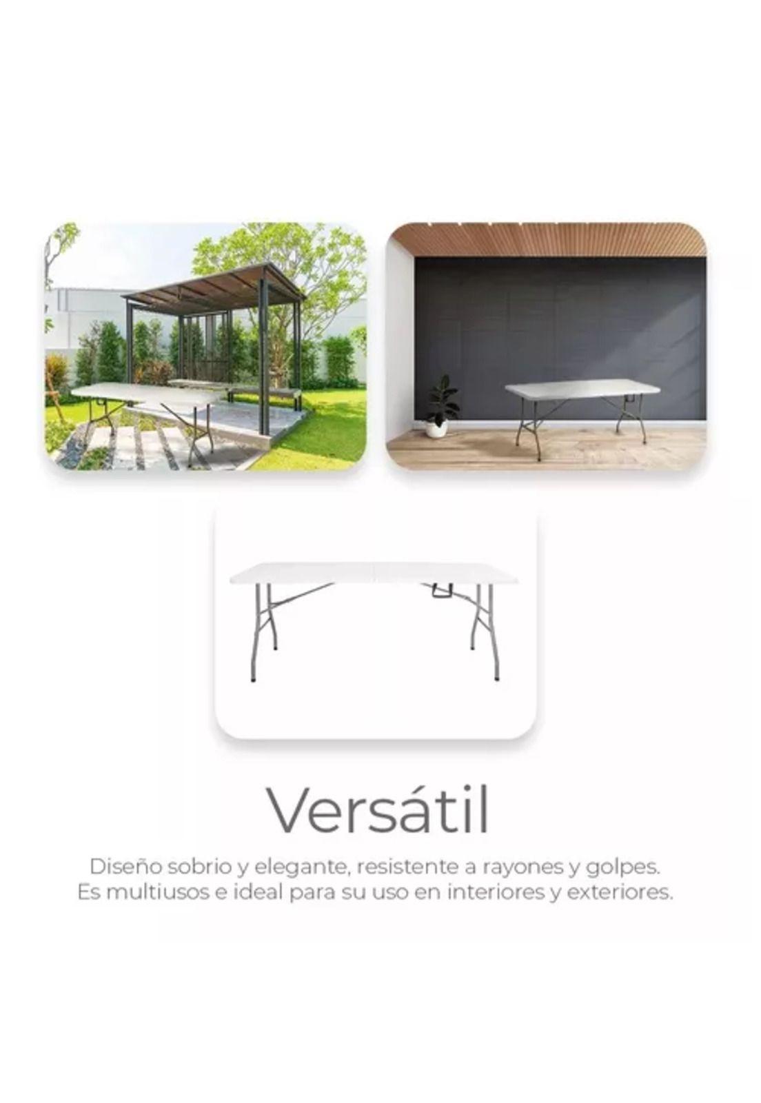Mesa plegable camping 180x75 cm portátil color blanco-6