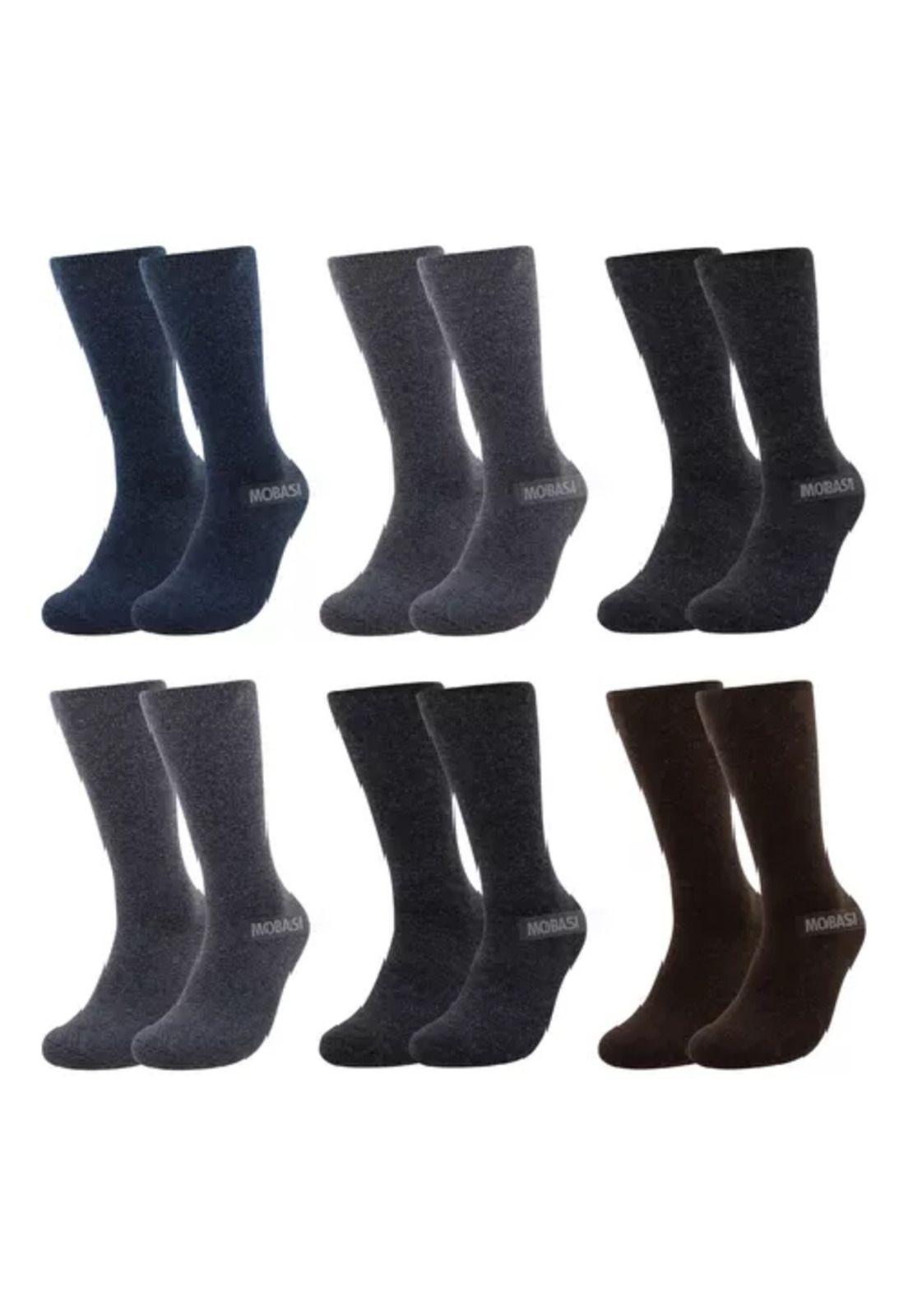 Pack de 6 calcetines térmicos de lana para invierno, gruesos, sin costura, color oscuro-0