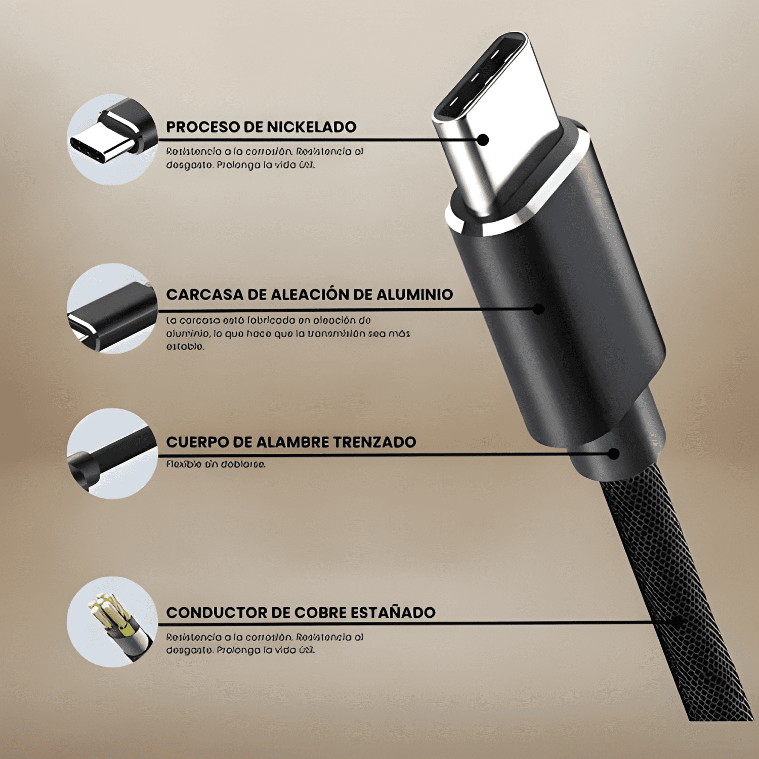 Cable trenzado reforzado USB c a micro USB 1 metro Negro-4