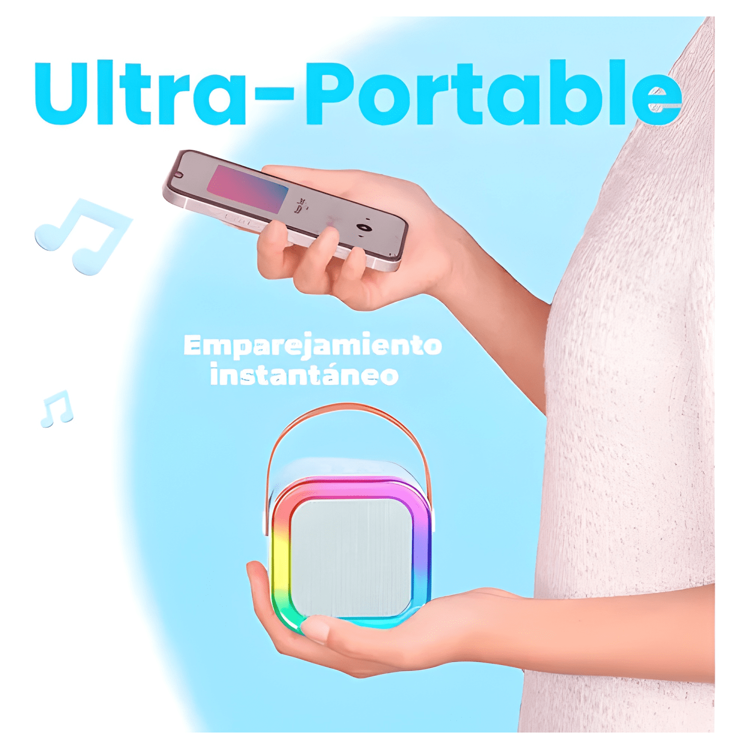 Mini parlante karaoke bluetooth microfono portatil Celeste-4