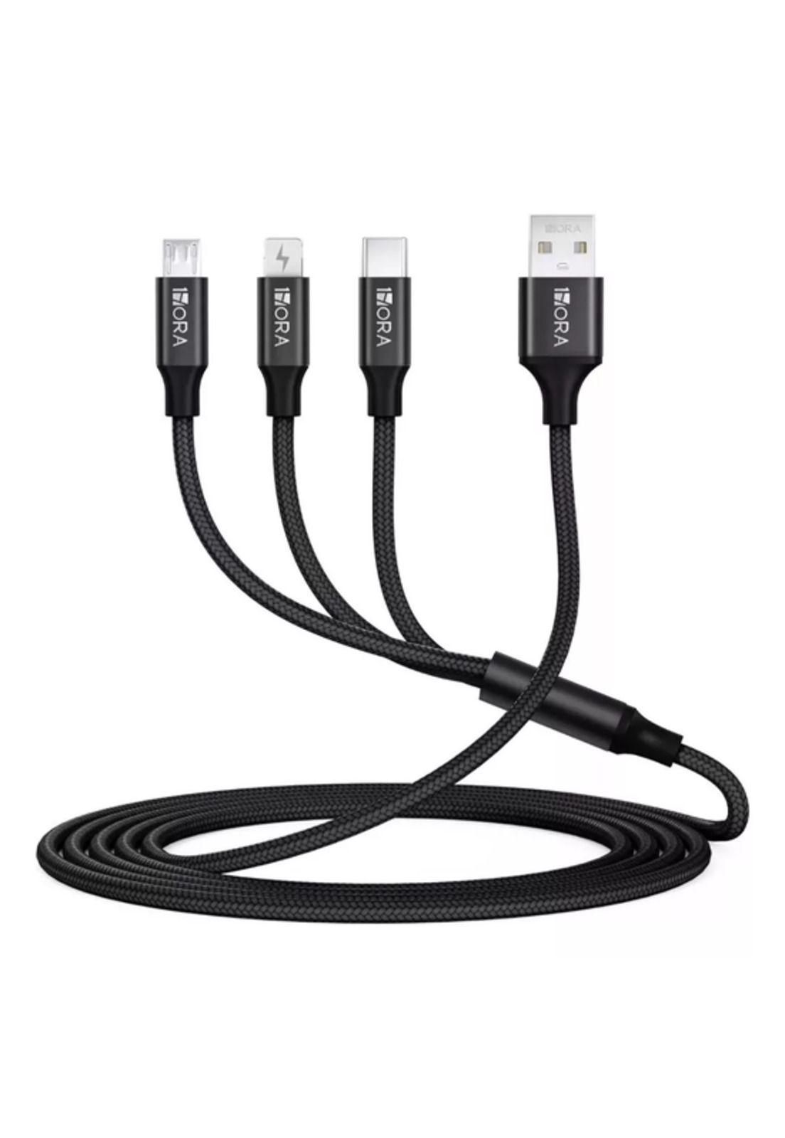 Cable carga rápida 6A 3 en 1 compatible con Samsung y Apple negro-0