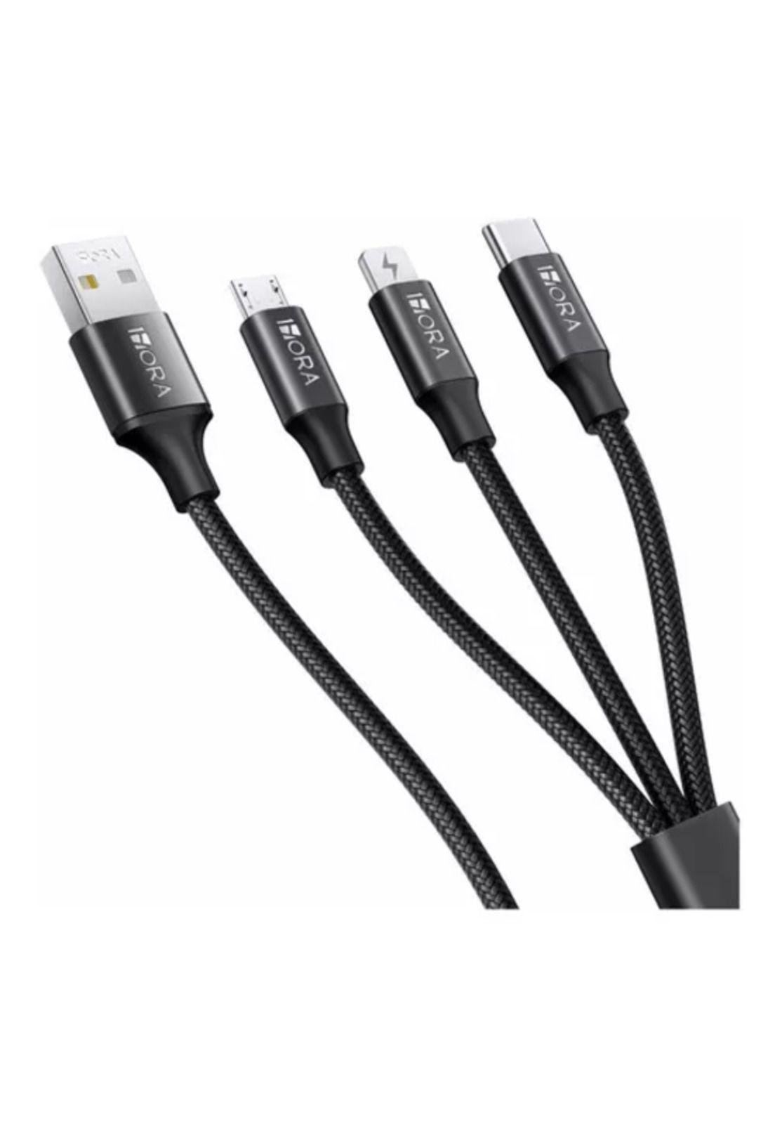 Cable carga rápida 6A 3 en 1 compatible con Samsung y Apple negro-1
