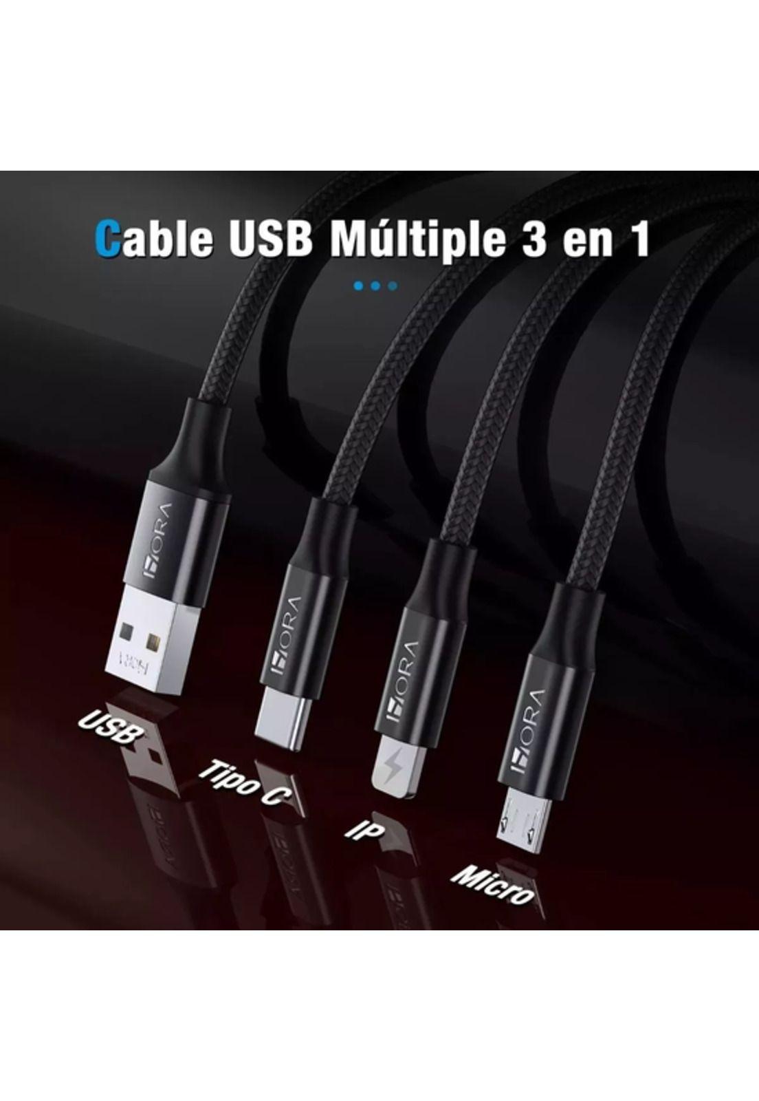 Cable carga rápida 6A 3 en 1 compatible con Samsung y Apple negro-2