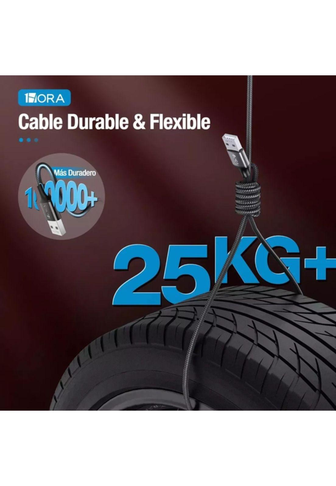 Cable carga rápida 6A 3 en 1 compatible con Samsung y Apple negro-4