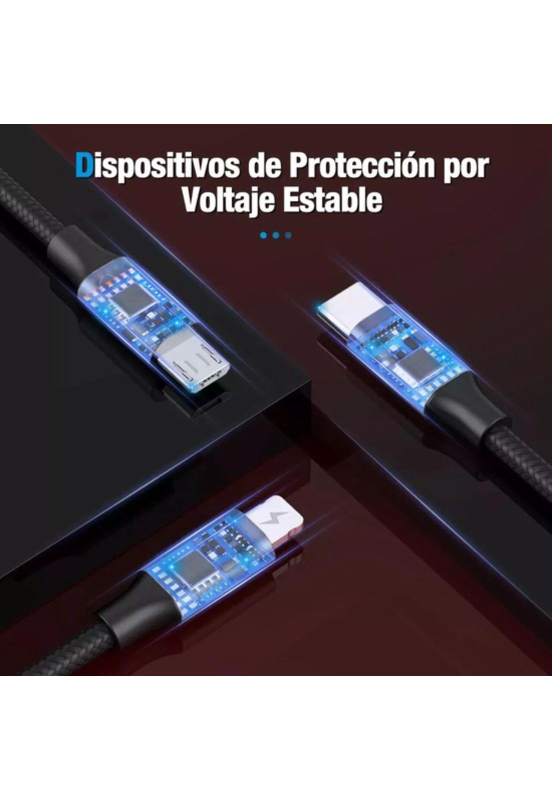 Cable carga rápida 6A 3 en 1 compatible con Samsung y Apple negro-5