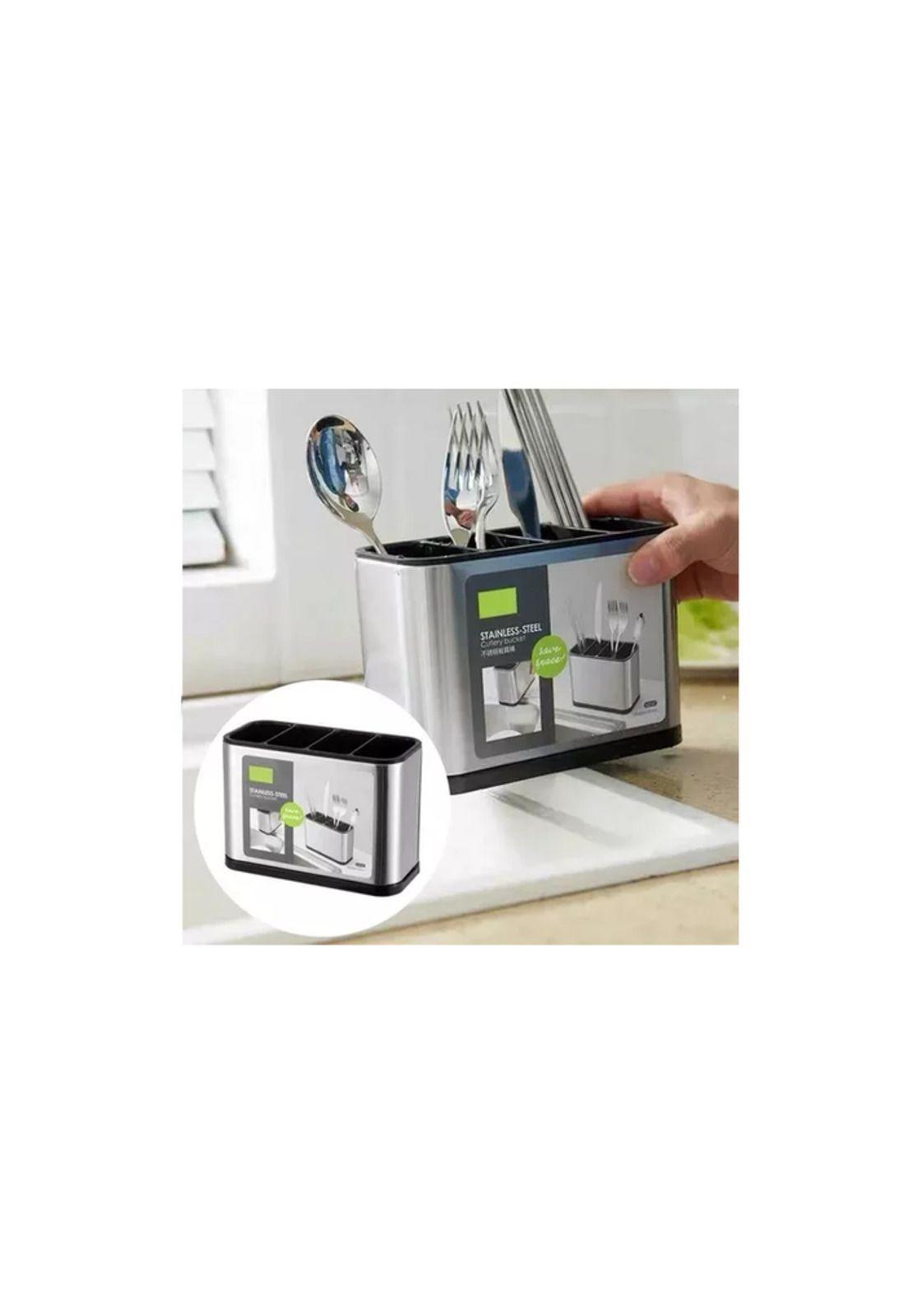 Escurridor de cubiertos organizador de utensilios acero + PP plateado-5