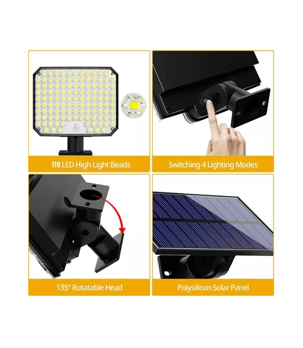 3 focos solares exteriores panel luces solares 100w negro-4