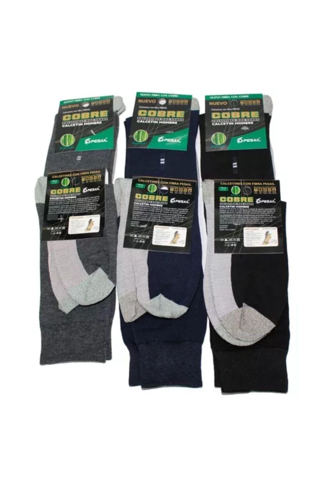 Pack de 6 calcetines de cobre para hombre, precio por seis pares, color negro/gris-3