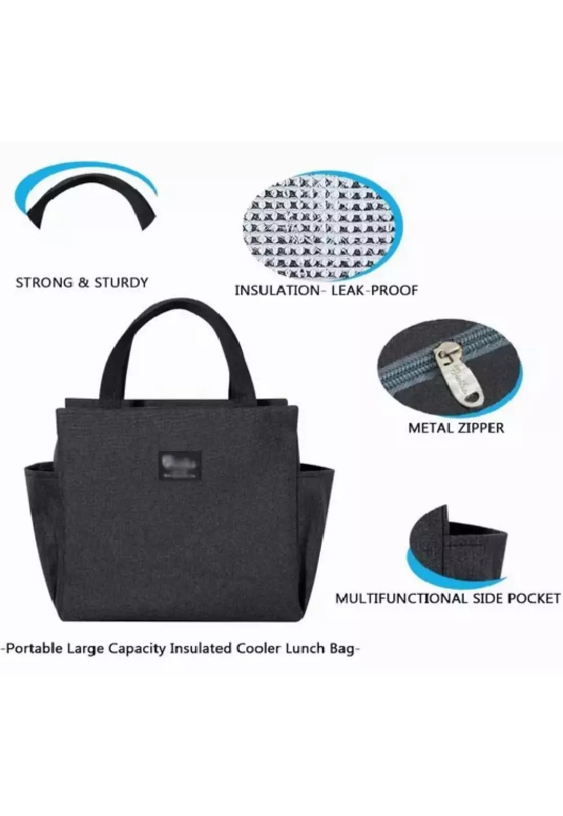 Lonchera térmica portátil para almuerzo 25x25 cm color negro-4