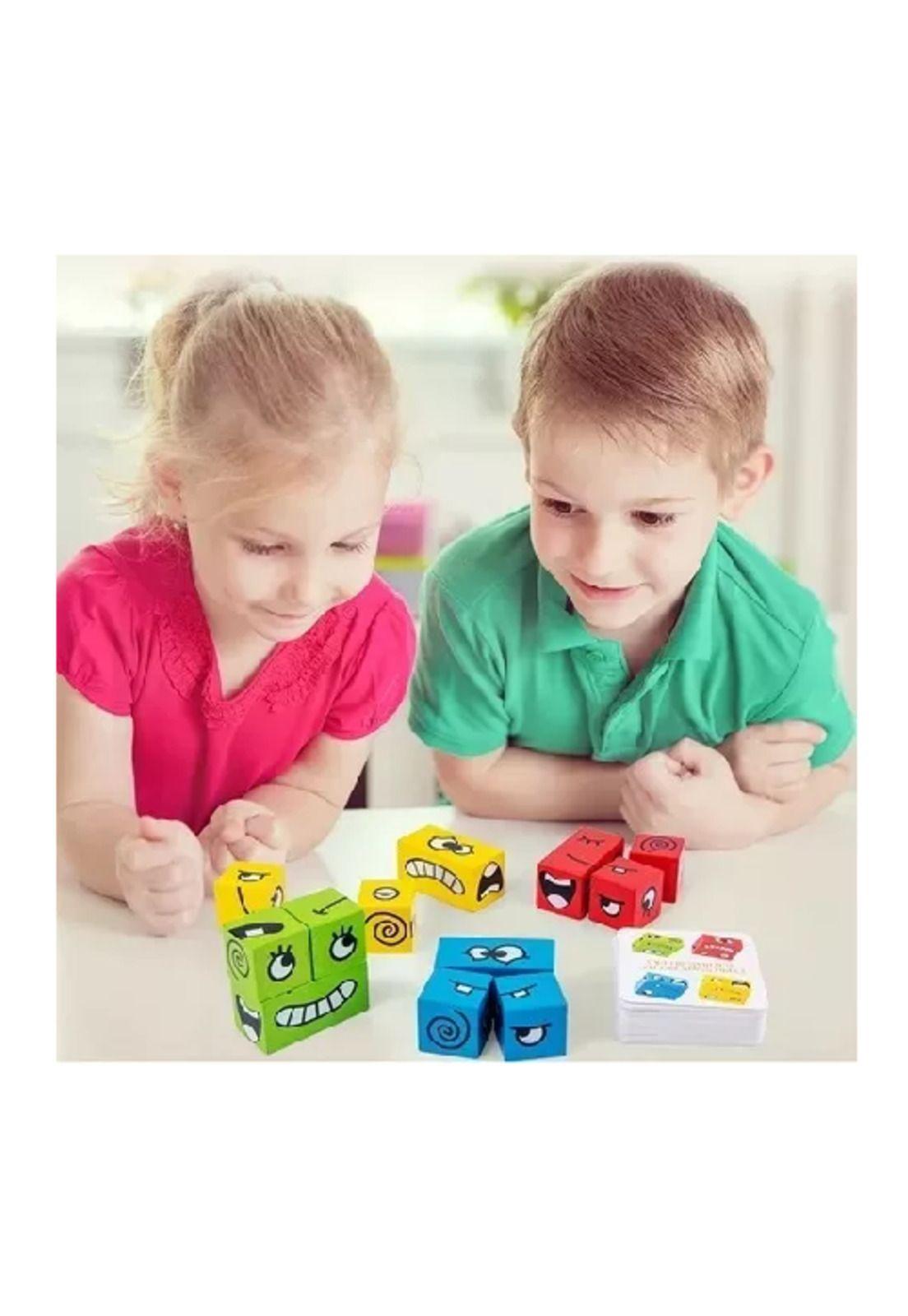 Juego de puzzle cubos didáctico, expresiones y emociones-1