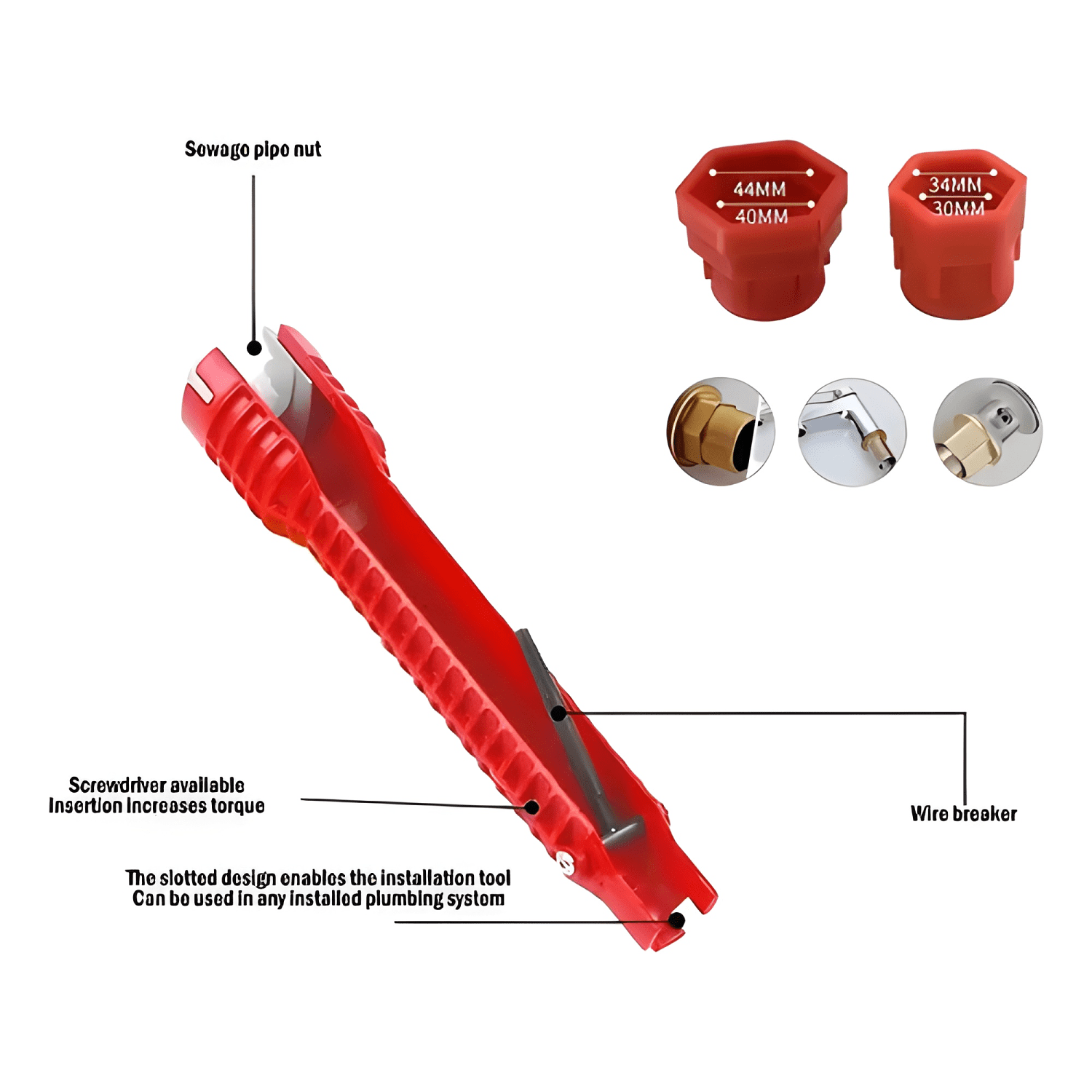 Llave francesa ajustable ABS para grifo y desagüe roja #2-1