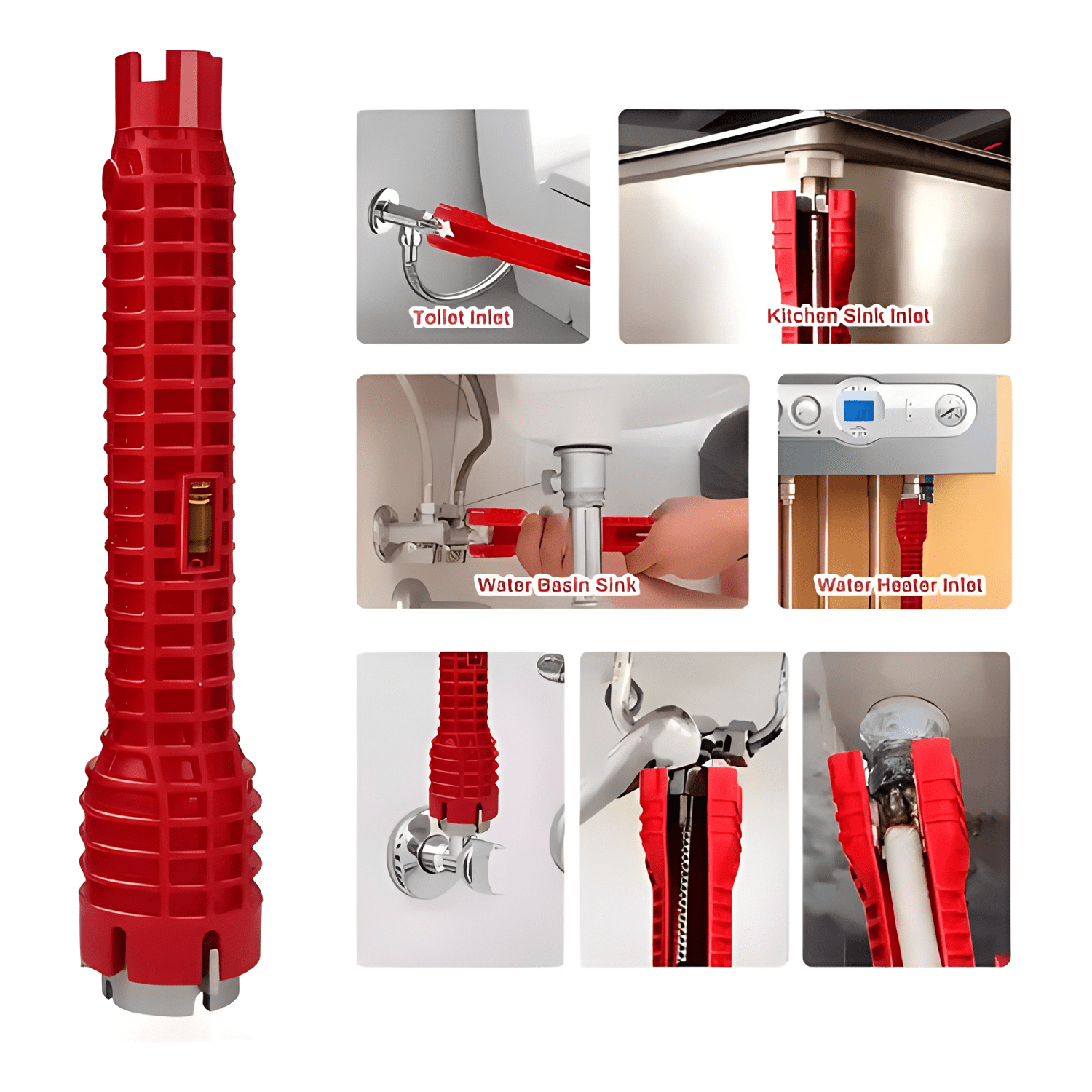 Llave francesa ajustable ABS para grifo y desagüe roja #2-4