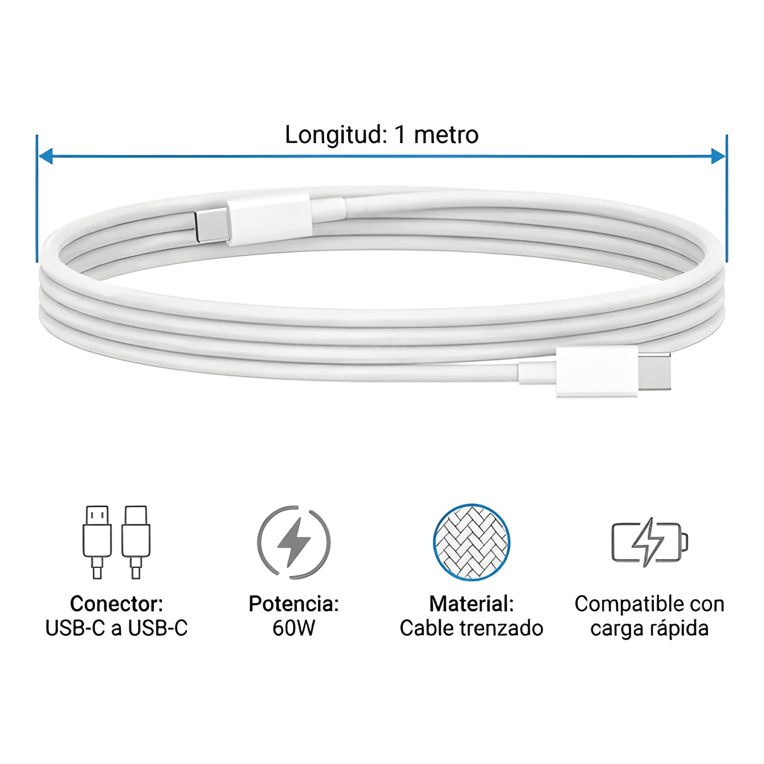 Cable USB-C 60w 1m para iphone 15 16 17 tipo-c carga rápida-3