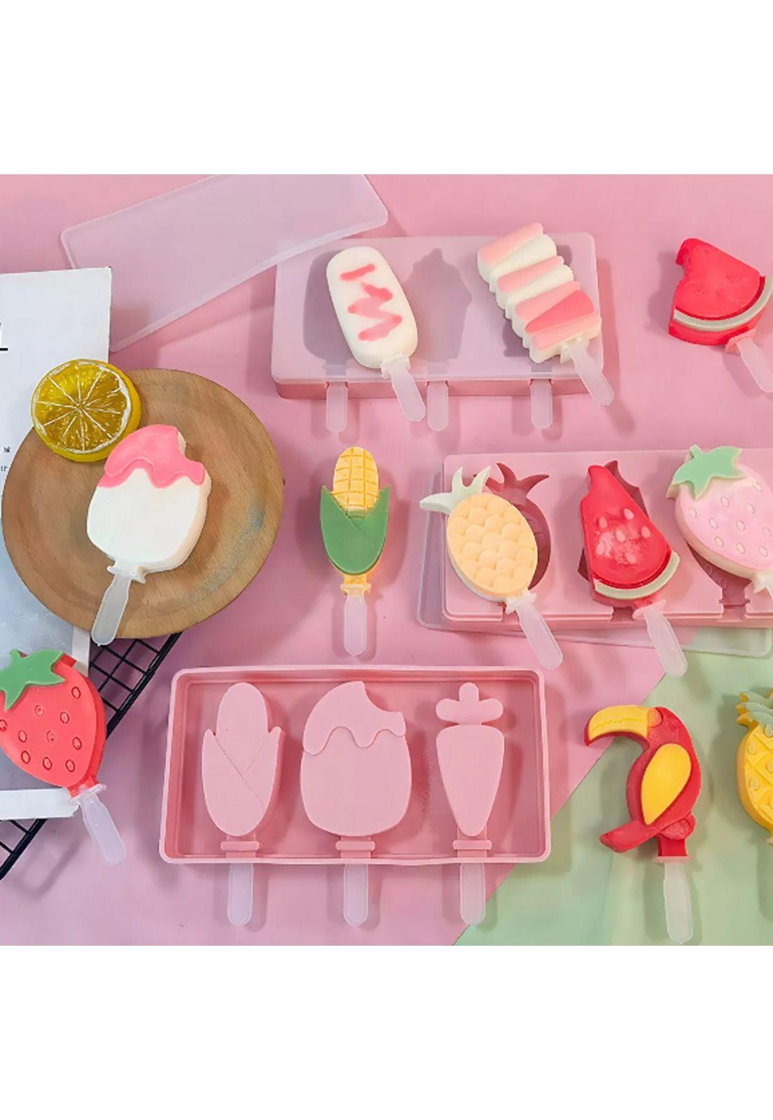 Pack de 3 Moldes de Helado de Silicona para Mini Paletas Rosa-2