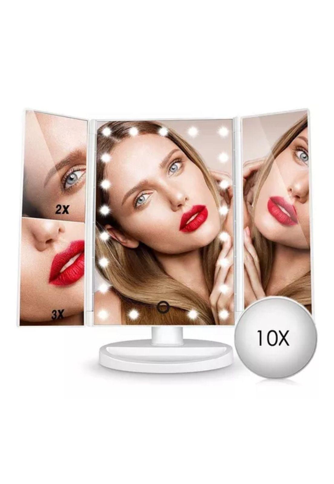 Espejo Maquillaje 22 Luces LED Aumento X1, X2, X3, X10 Giratorio Blanco-5