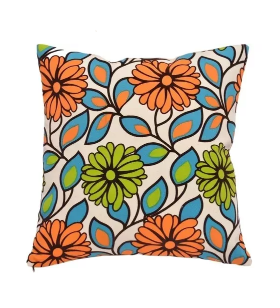 Pack de 6 Fundas de Cojín con Diseños y Colores 43x43 cm Naranja con Azul Flor-0