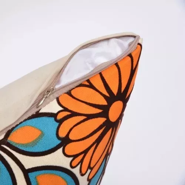 Pack de 6 Fundas de Cojín con Diseños y Colores 43x43 cm Naranja con Azul Flor-1