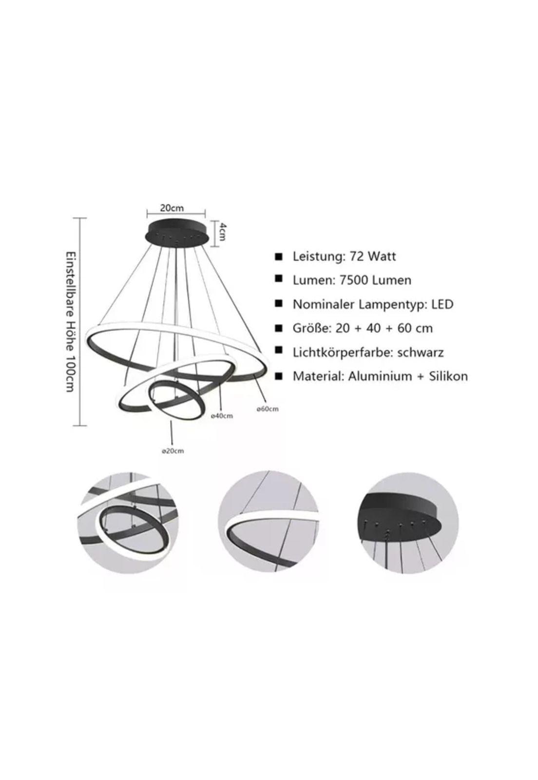 Lámpara de techo colgante led triple aro 80w multicolor-4