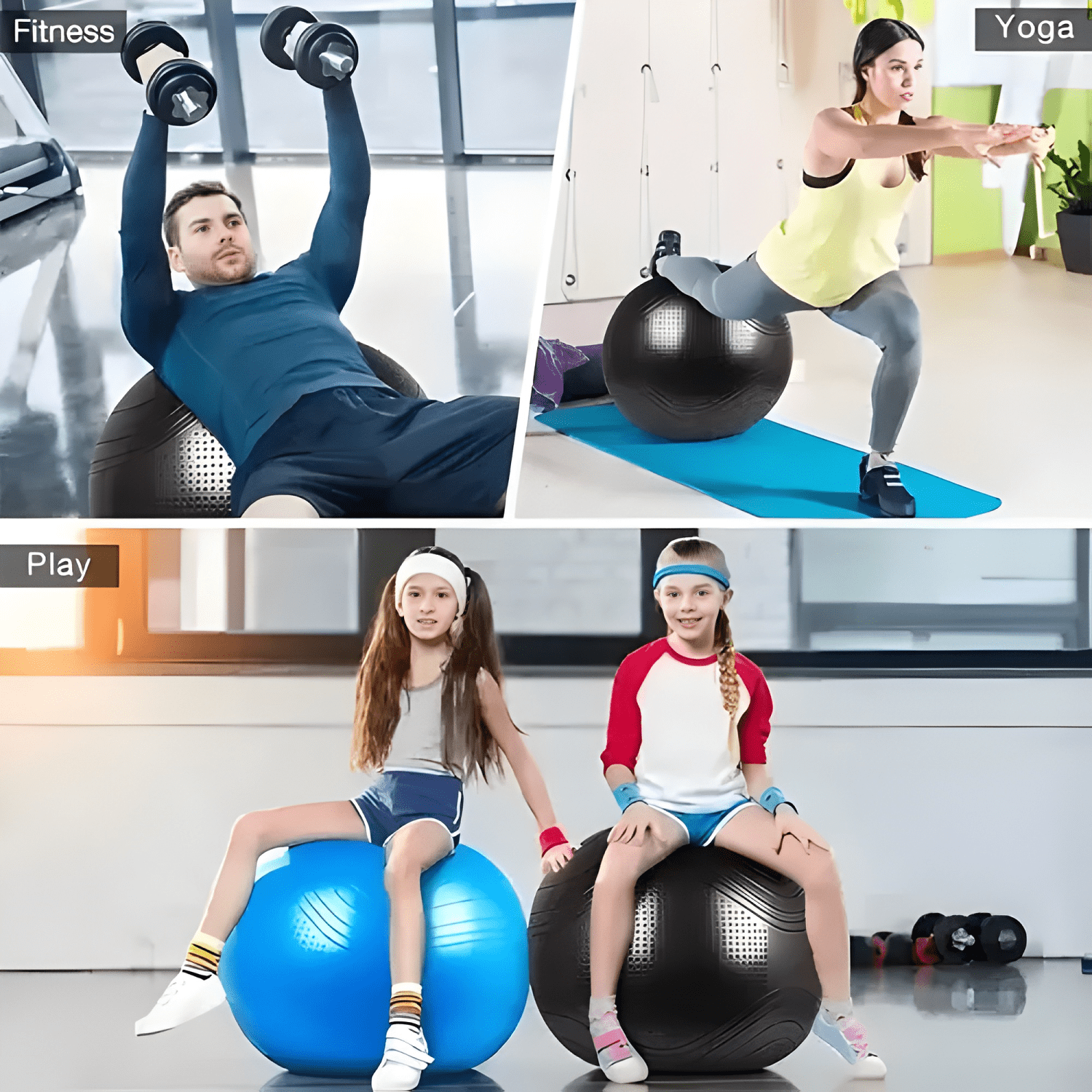 Pelota balon 75 cm pilates yoga con inflador pelotas Gris-4