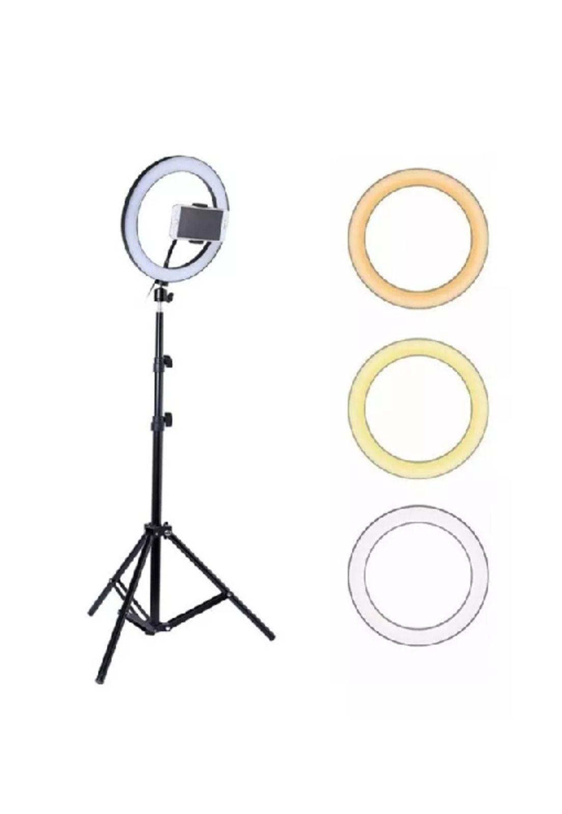 Aro de luz LED 26 cm con trípode 2 metros, estructura negra-5