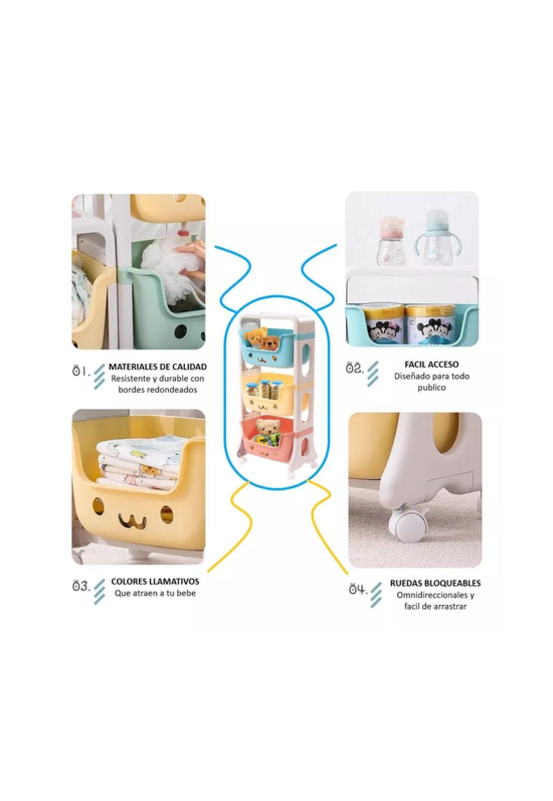 Estante infantil organizador de juguetes 3 niveles con rueda, multicolor-2