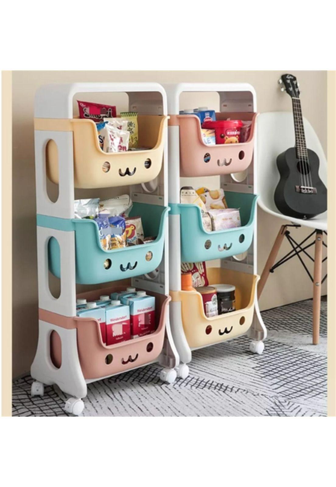 Estante infantil organizador de juguetes 3 niveles con rueda, multicolor-3