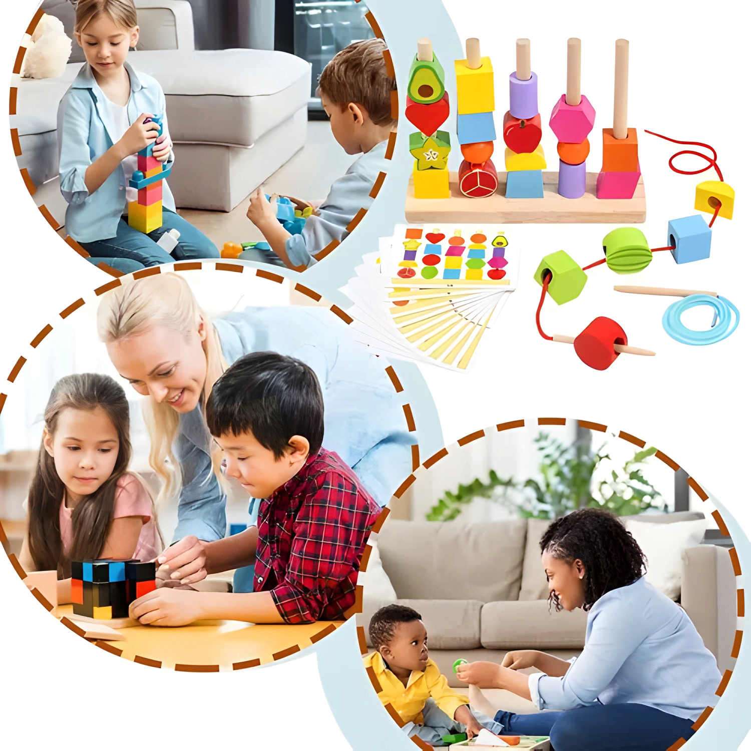 Juego de encaje y figuras, enhebrar para niños montessori-3