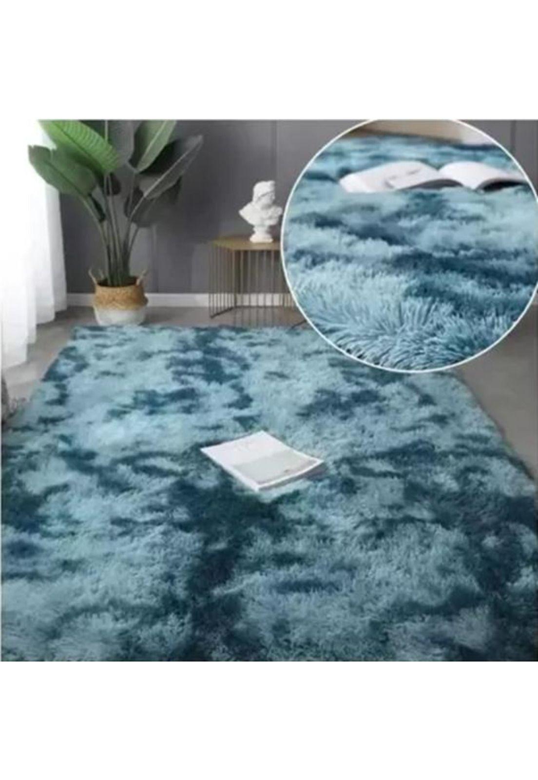 Alfombra Peluda Living Hogar 150x200 cm Azul Petróleo Jaspeado-0
