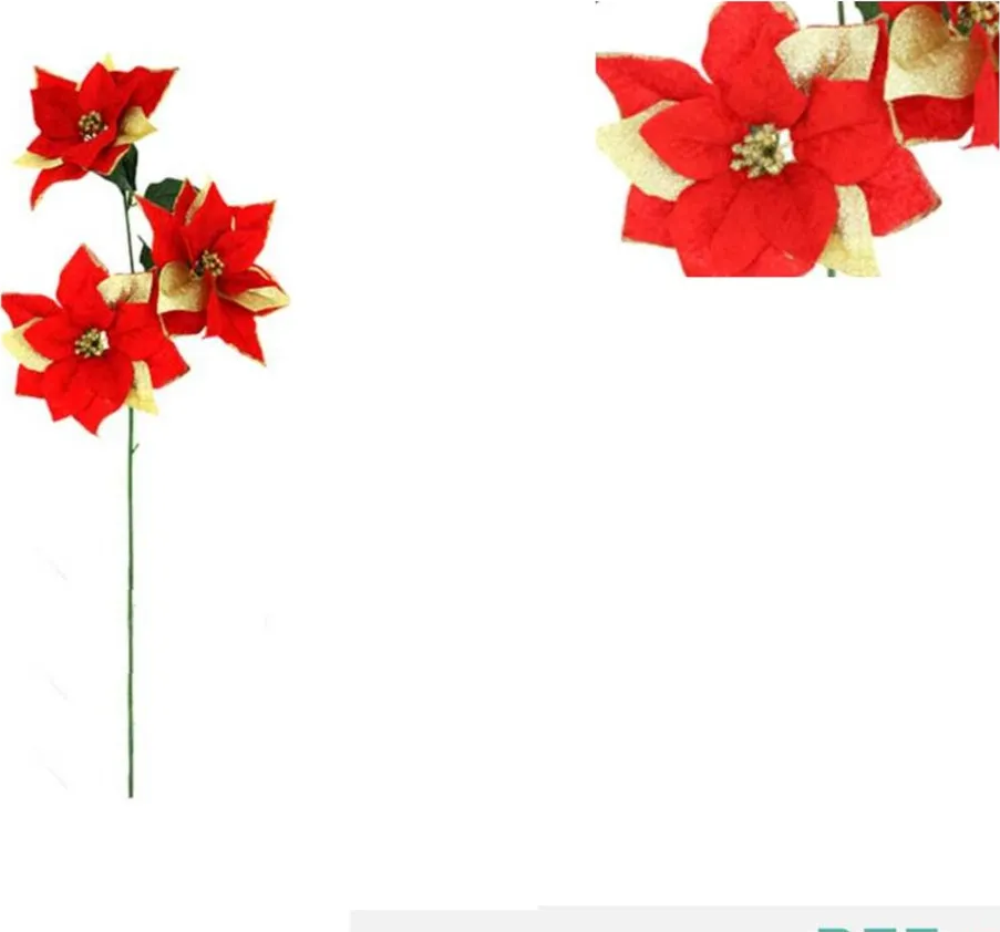 Pack 6 Flores Navideña De Navidad Rojas 60cm Dorado Lisa-0